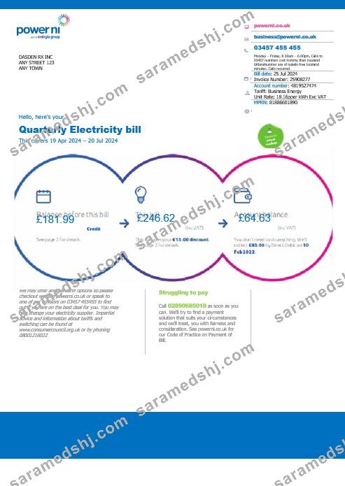 United Kingdom Power Ni business utility bill Word and PDF template